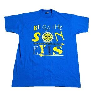 Vintage Jesus T Shirt Keep The Son In Your Eyes Christ Blue Graphic Tee XL FOTL